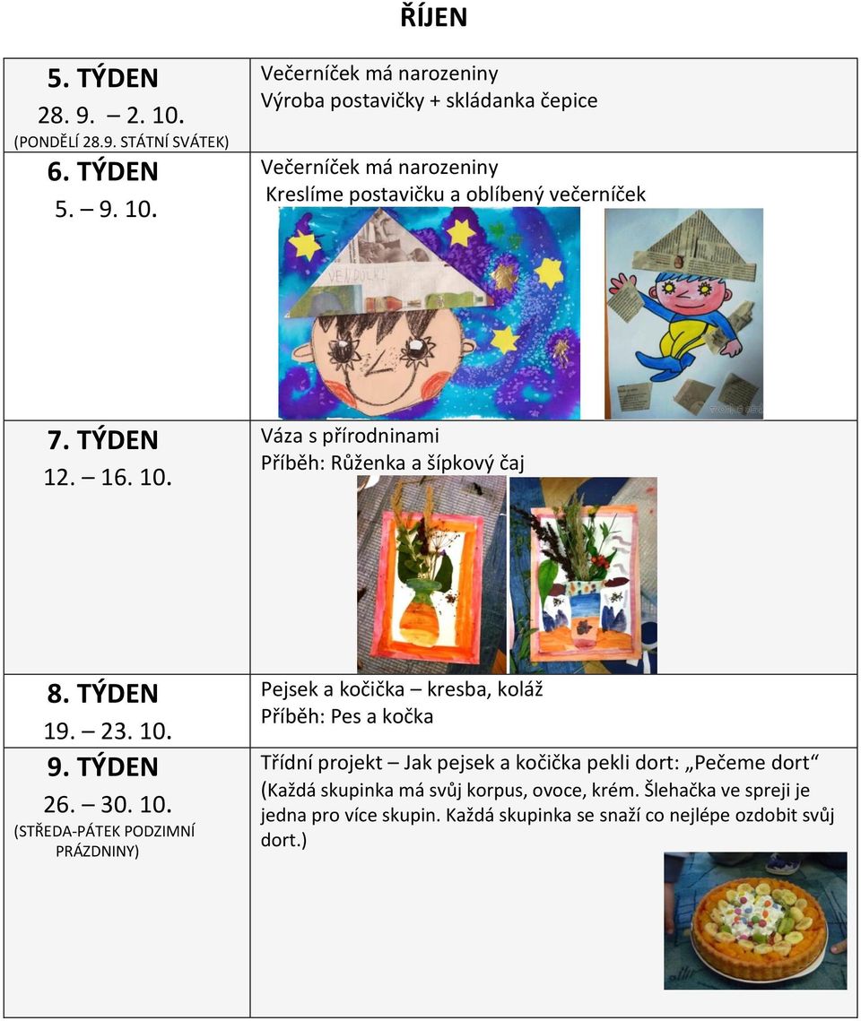 Večerníček má narozeniny Výroba postavičky + skládanka čepice Večerníček má narozeniny Kreslíme postavičku a oblíbený večerníček 7. TÝDEN 12. 16. 10.