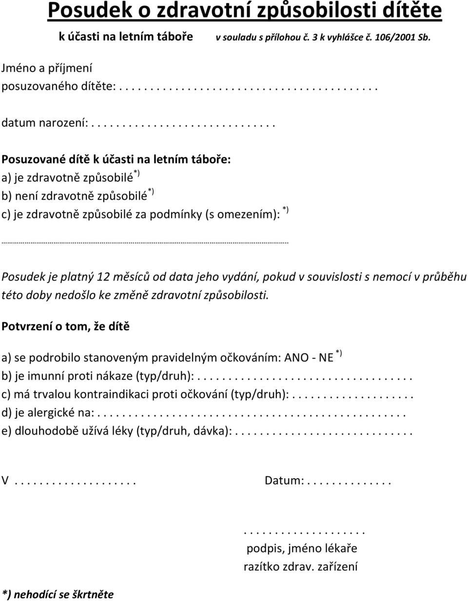 . Posudek je platný 12 měsíců od data jeho vydání, pokud v souvislosti s nemocí v průběhu této doby nedošlo ke změně zdravotní způsobilosti.