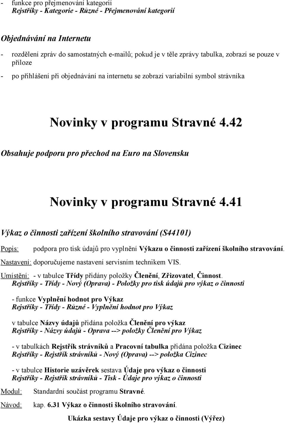 42 Obsahuje podporu pro přechod na Euro na Slovensku Novinky v programu Stravné 4.