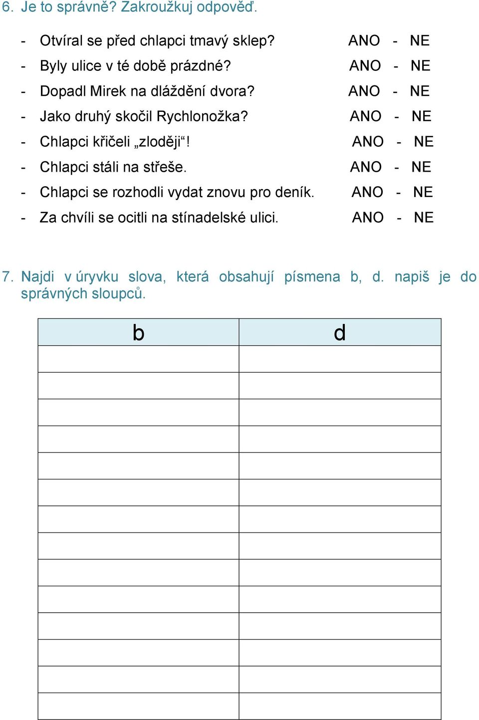 ANO - NE - Chlapci stáli na střeše. ANO - NE - Chlapci se rozhodli vydat znovu pro deník.