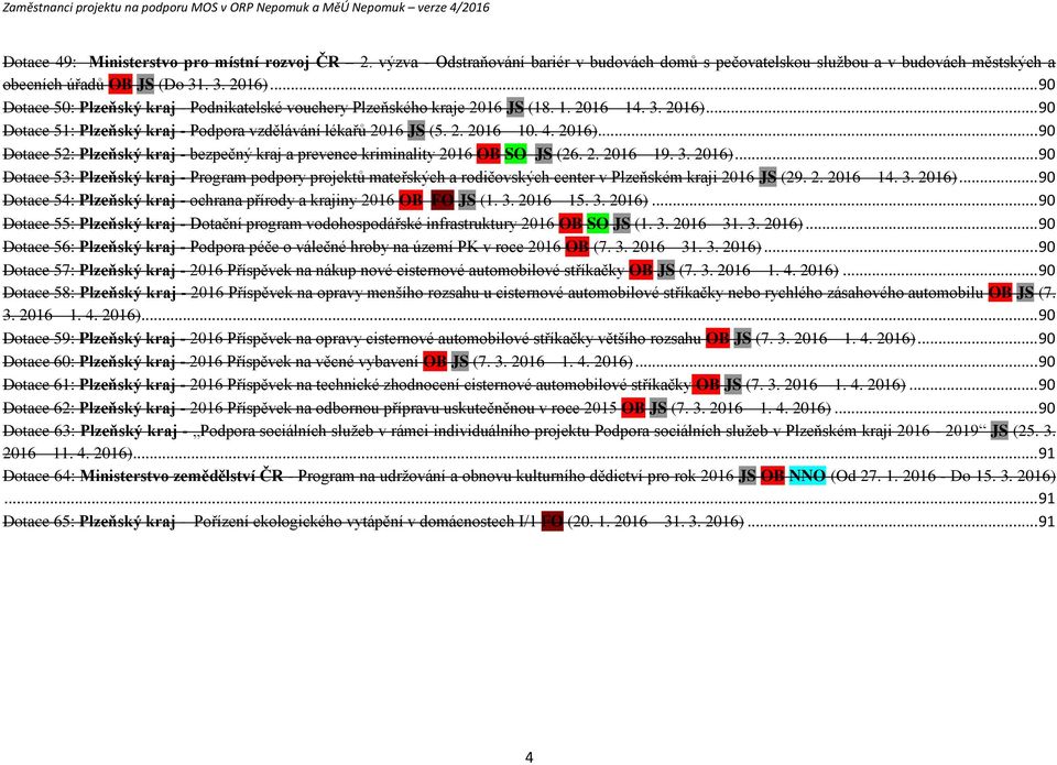 2. 2016 19. 3. 2016)... 90 Dtace 53: Plzeňský kraj - Prgram pdpry prjektů mateřských a rdičvských center v Plzeňském kraji 2016 JS (29. 2. 2016 14. 3. 2016)... 90 Dtace 54: Plzeňský kraj - chrana přírdy a krajiny 2016 OB FO JS (1.
