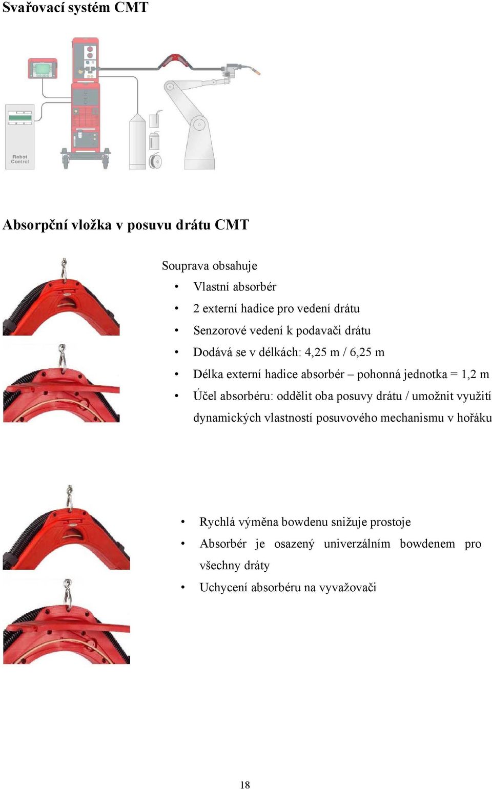 = 1,2 m Účel absorbéru: oddělit oba posuvy drátu / umožnit využití dynamických vlastností posuvového mechanismu v hořáku