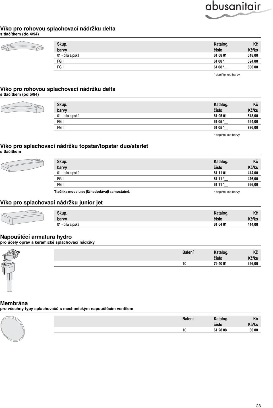 11 01 414,00 FG I 61 11 * 476,00 FG II 61 11 * 666,00 Tlaèítka modelu se již nedodávají samostatnì.