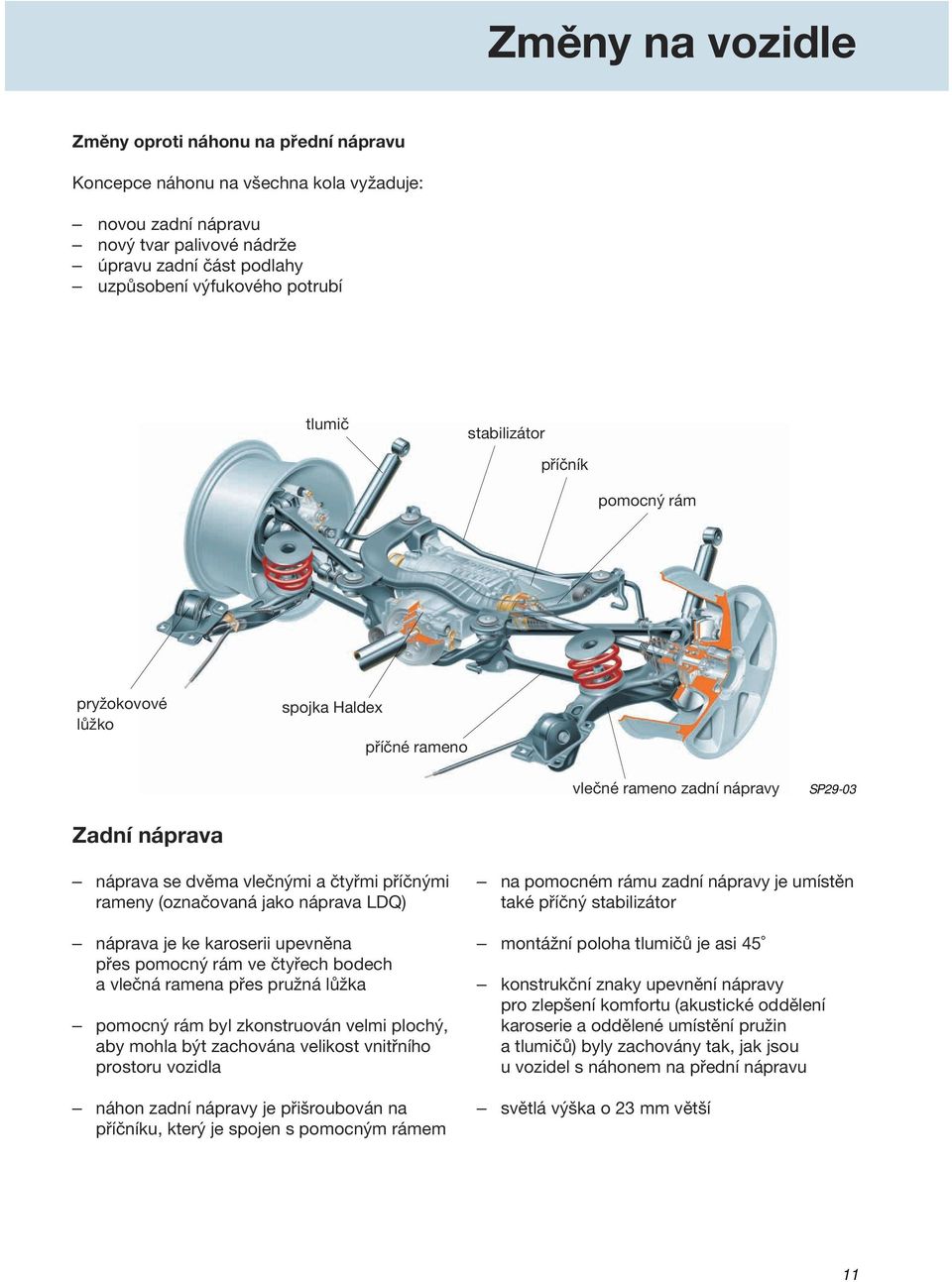 jako náprava LDQ) náprava je ke karoserii upevněna přes pomocný rám ve čtyřech bodech a vlečná ramena přes pružná lůžka pomocný rám byl zkonstruován velmi plochý, aby mohla být zachována velikost