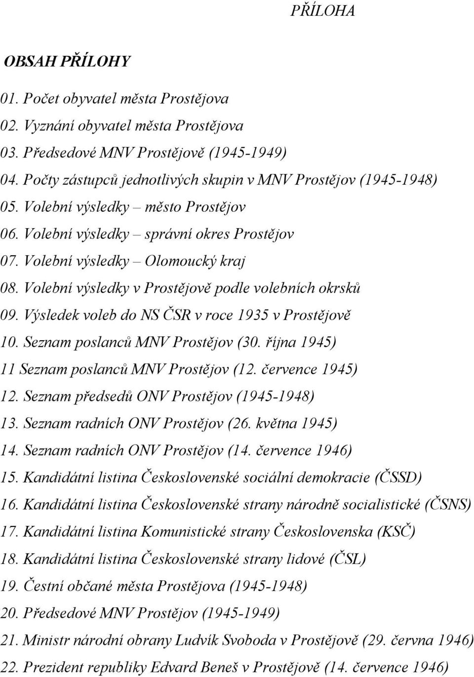 Výsledek voleb do NS ČSR v roce 1935 v Prostějově 10. Seznam poslanců MNV Prostějov (30. října 1945) 11 Seznam poslanců MNV Prostějov (12. července 1945) 12.