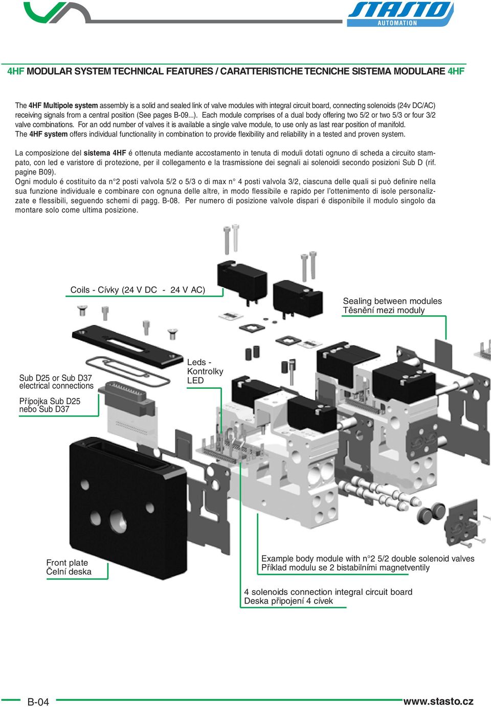 For an odd number of valves it is available a single valve module, to use only as last rear position of manifold.