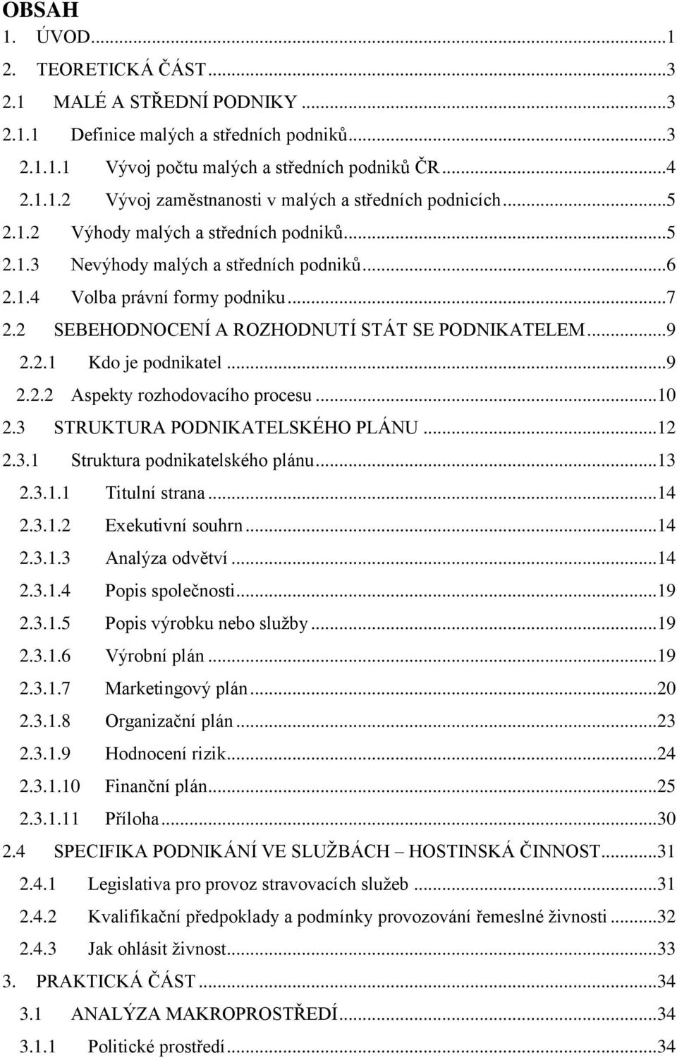 ..9 2.2.2 Aspekty rozhodovacího procesu...10 2.3 STRUKTURA PODNIKATELSKÉHO PLÁNU...12 2.3.1 Struktura podnikatelského plánu...13 2.3.1.1 Titulní strana...14 2.3.1.2 Exekutivní souhrn...14 2.3.1.3 Analýza odvětví.