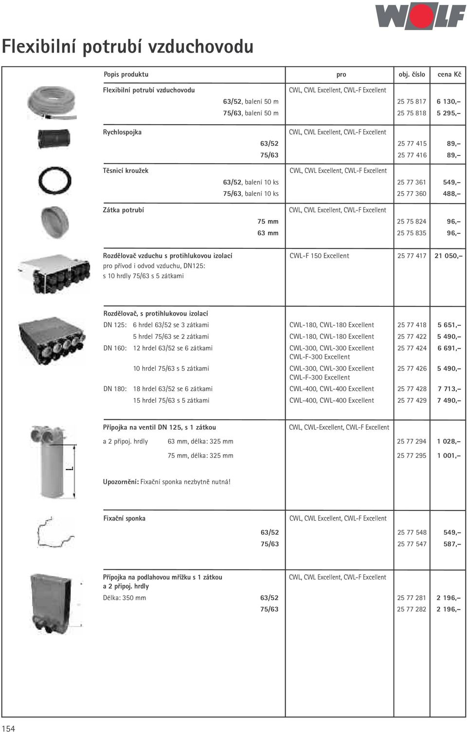 CWL, CWL Excellent, CWL-F Excellent 63/52 25 77 415 89, 75/63 25 77 416 89, CWL, CWL Excellent, CWL-F Excellent 63/52, balení 10 ks 25 77 361 549, 75/63, balení 10 ks 25 77 360 488, CWL, CWL