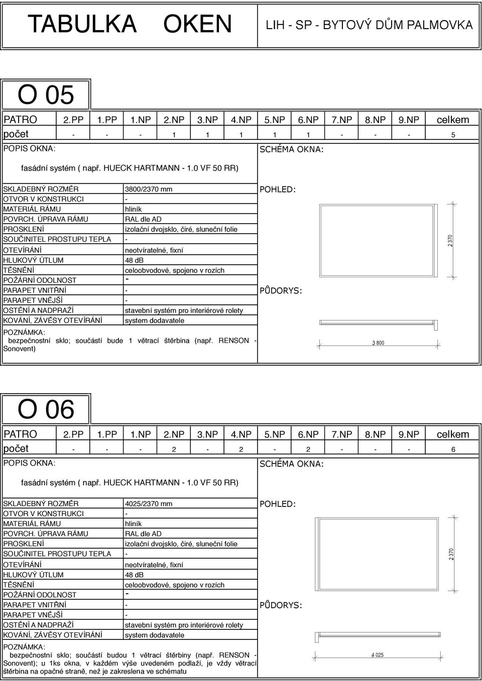 (např. RENSON Sonovent) POHLED: PŮDORYS: O 06 počet 2 2 2 6 fasádní systém ( např. HUECK HARTMANN 1.