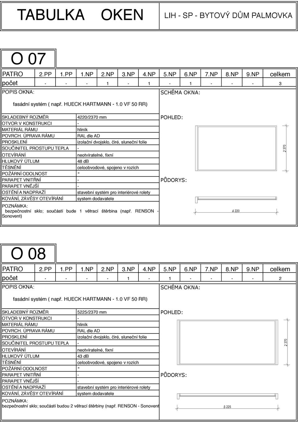 součástí bude 1 větrací štěrbina (např. RENSON Sonovent) O 08 počet 1 1 2 fasádní systém ( např. HUECK HARTMANN 1.