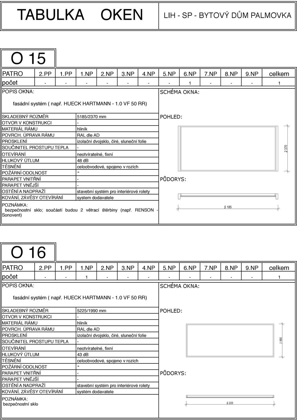 sklo; součástí budou 2 větrací štěrbiny (např. RENSON Sonovent) O 16 počet 1 1 fasádní systém ( např.