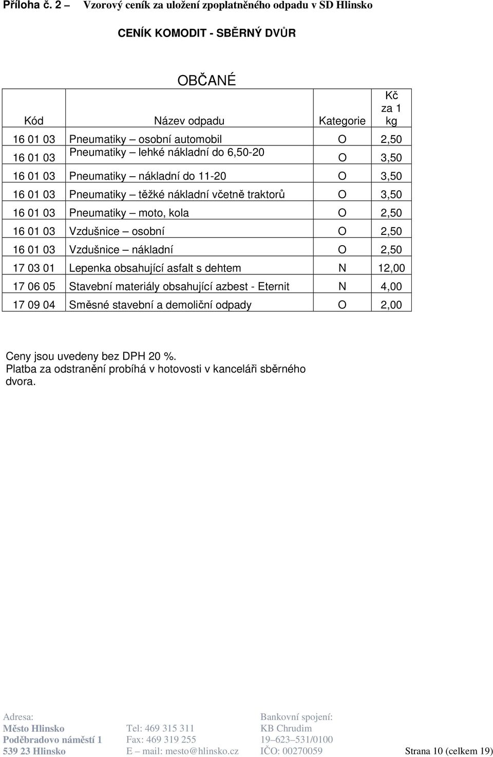 Pneumatiky lehké nákladní do 6,50-20 O 3,50 16 01 03 Pneumatiky nákladní do 11-20 O 3,50 16 01 03 Pneumatiky těžké nákladní včetně traktorů O 3,50 16 01 03 Pneumatiky moto, kola O 2,50 16