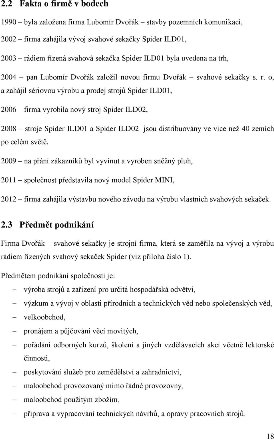 o, a zahájil sériovou výrobu a prodej strojů Spider ILD01, 2006 firma vyrobila nový stroj Spider ILD02, 2008 stroje Spider ILD01 a Spider ILD02 jsou distribuovány ve více než 40 zemích po celém