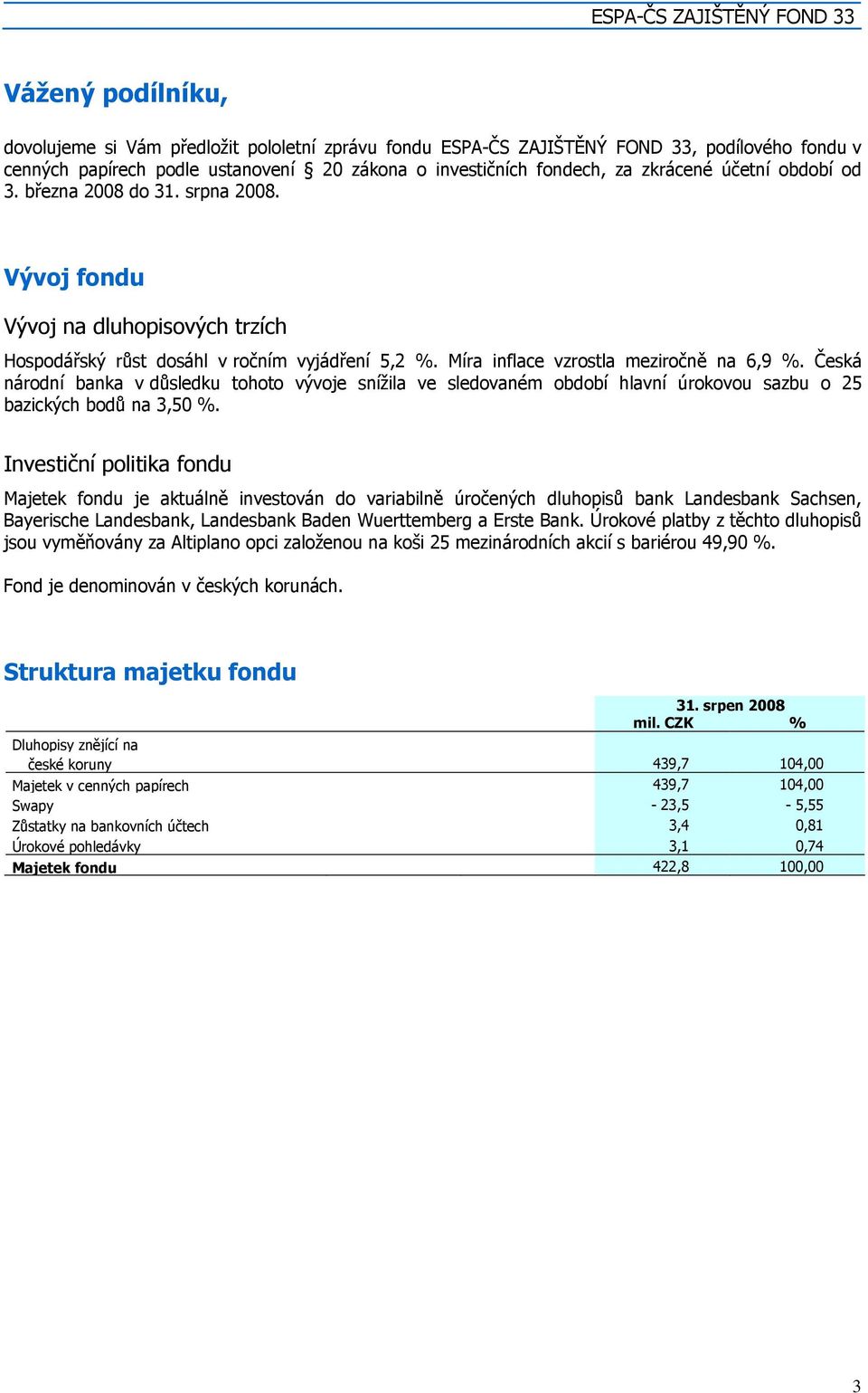 Česká národní banka v důsledku tohoto vývoje snížila ve sledovaném období hlavní úrokovou sazbu o 25 bazických bodů na 3,50 %.