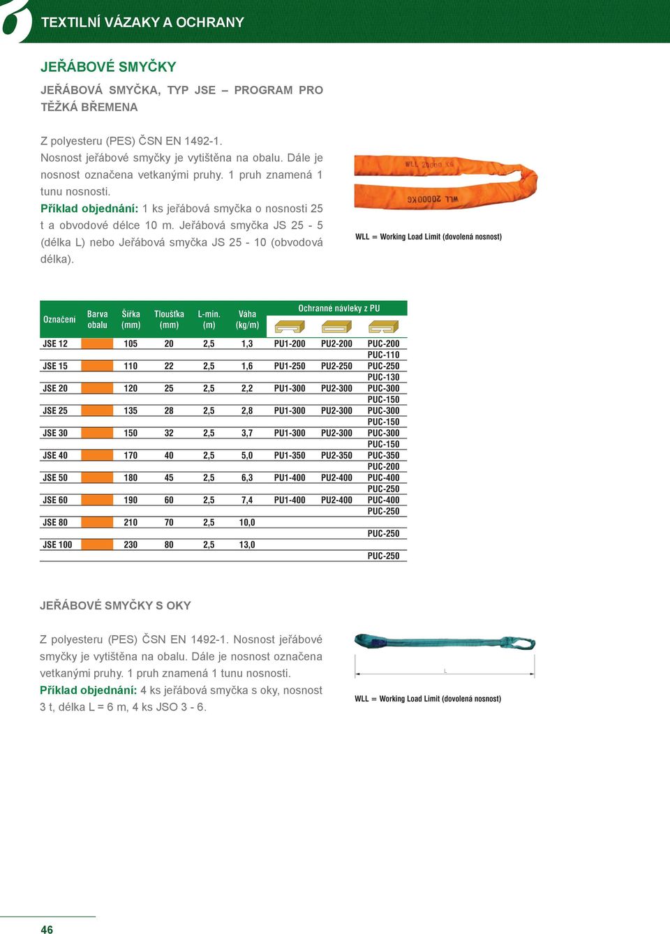 Jeřábová smyčka JS 25-5 (délka L) nebo Jeřábová smyčka JS 25-10 (obvodová délka). S OKY Z polyesteru (PES) ČSN EN 1492-1.