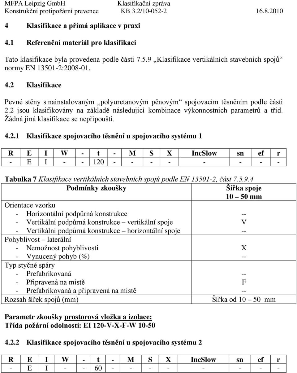 - M S IncSlow sn ef r - E I - - 120 - - - - - - - - Tabulka 7 Klasifikace vertikálních stavebních spojů podle EN 13501-2, část 7.5.9.