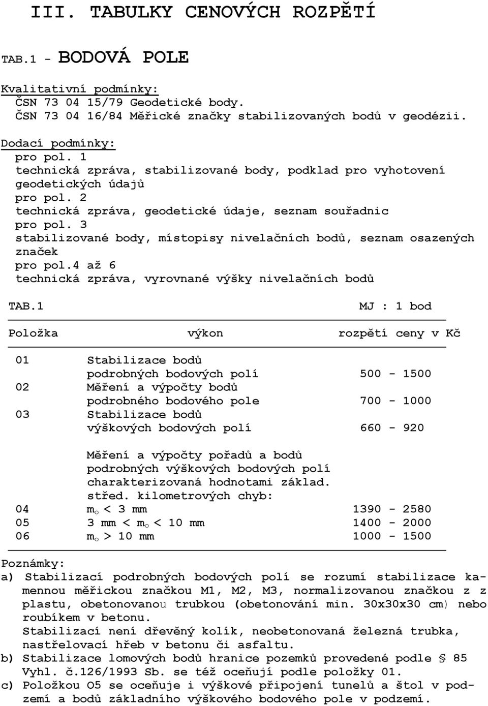 3 stabilizované body, místopisy nivelačních bodů, seznam osazených značek pro pol.4 až 6 technická zpráva, vyrovnané výšky nivelačních bodů TAB.