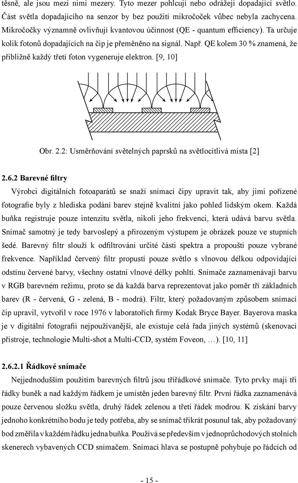 QE kolem 30 % znamená, že přibližně každý třetí foton vygeneruje elektron. [9, 10] Obr. 2.2: Usměrňování světelných paprsků na světlocitlivá místa [2] 2.6.