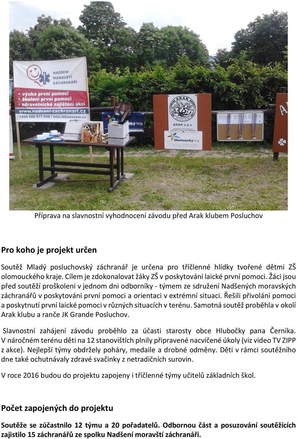 Žáci jsou před soutěží proškoleni v jednom dni odborníky - týmem ze sdružení Nadšených moravských záchranářů v poskytování první pomoci a orientaci v extrémní situaci.