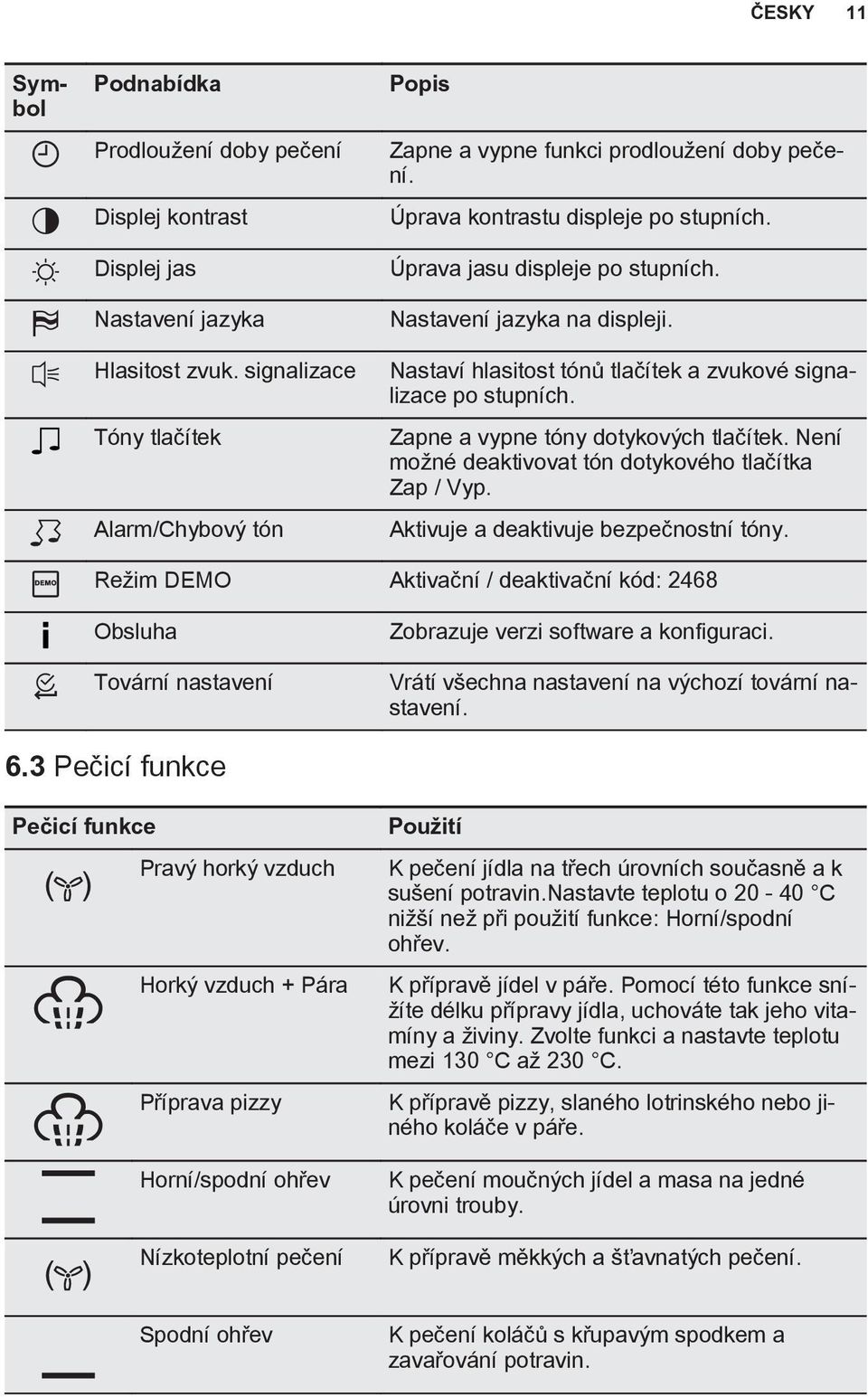 Nastaví hlasitost tónů tlačítek a zvukové signalizace po stupních. Zapne a vypne tóny dotykových tlačítek. Není možné deaktivovat tón dotykového tlačítka Zap / Vyp.