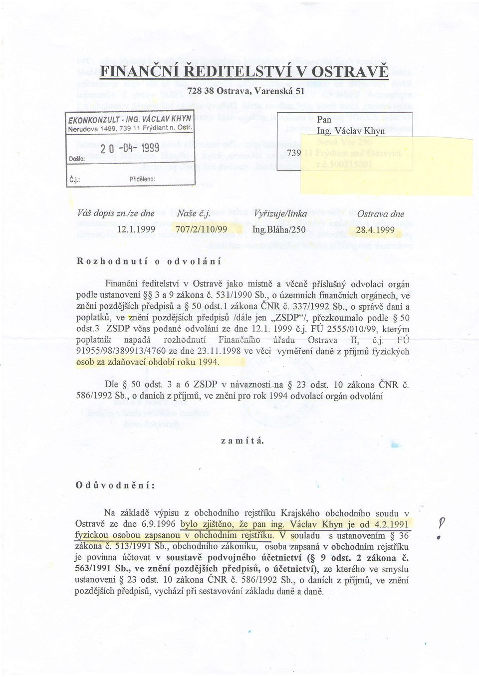 531/1990 Sb,, o nemnchfinandnich org6nech, ve mlnpozddjsich piedpisrl a $ 50 ods.l zikona CNn e. T7ll9g2 Sb.