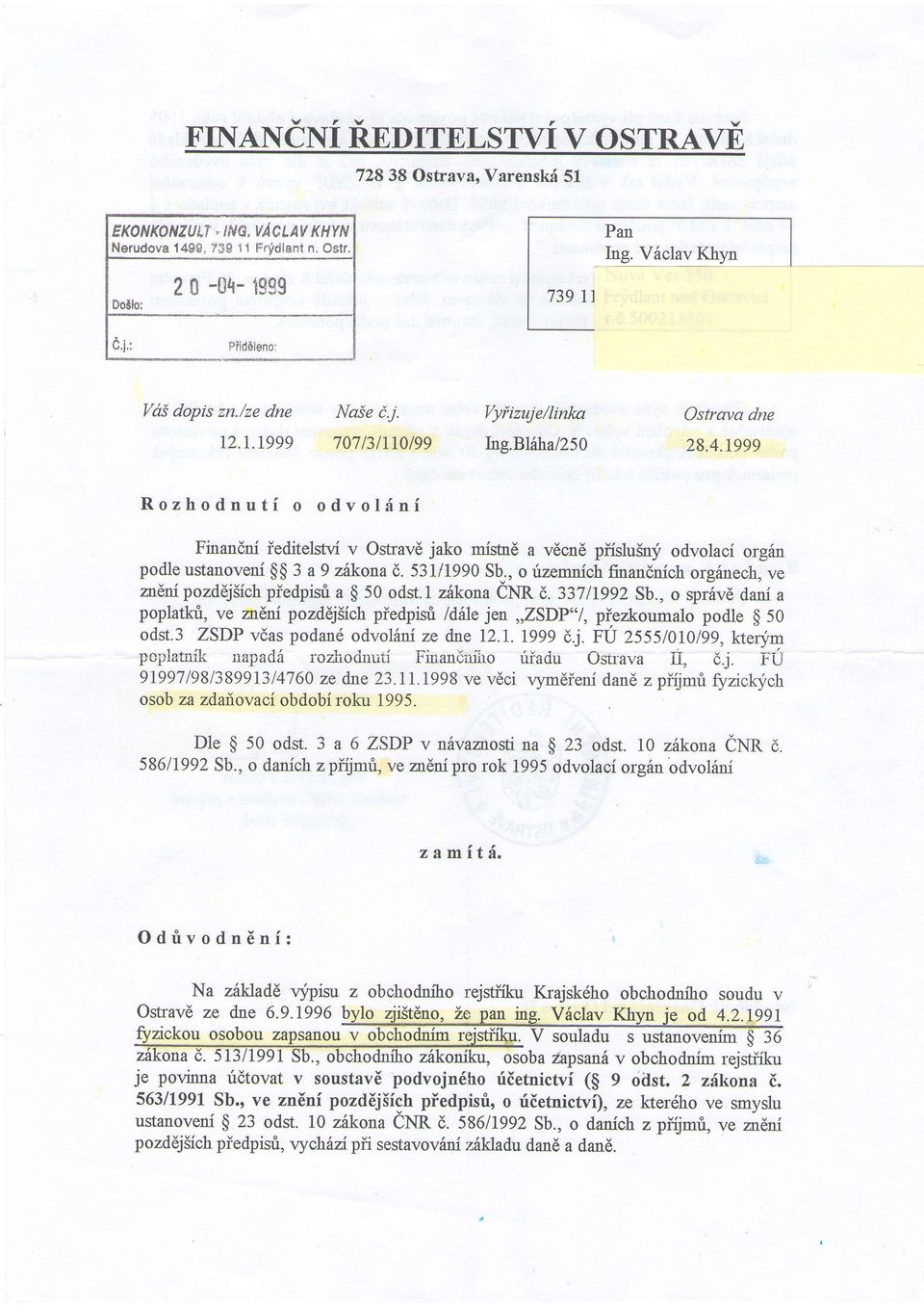 531/1990 SQ,, o izemnichfinandnich orginech, ve nlnpozd6jsich pr'edpis& a g 50 ods.1 zilkona iun r. ntlrggz Sb.