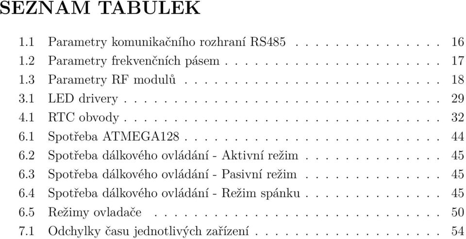 2 Spotřeba dálkového ovládání - Aktivní režim.............. 45 6.3 Spotřeba dálkového ovládání - Pasivní režim.............. 45 6.4 Spotřeba dálkového ovládání - Režim spánku.