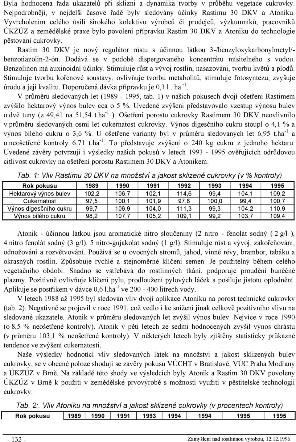 Rastim 30 DKV je nový regulátor růstu s účinnou látkou 3-/benzyloxykarbonylmetyl/- benzotiazolin-2-ón. Dodává se v podobě dispergovaného koncentrátu mísitelného s vodou.