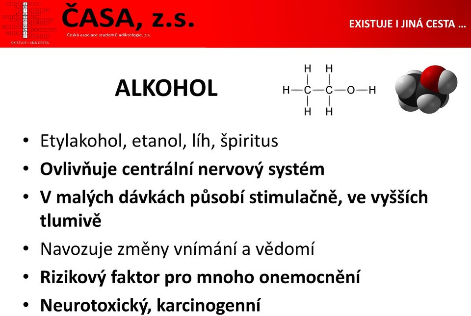 stimulačně, ve vyšších tlumivě Navozuje změny vnímání a