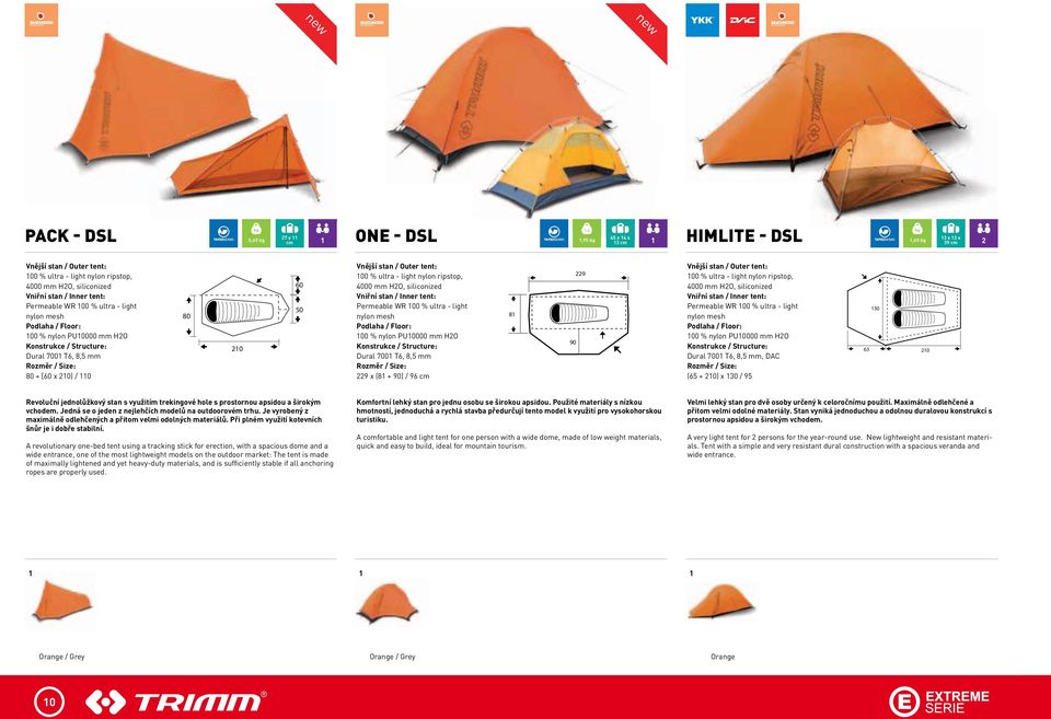 ultra - light nylon ripstop, 4000 mm HO, siliconized Vniřní stan / Inner tent: Permeable Wr 00 % ultra - light nylon mesh Podlaha / Floor: 00 % nylon PU0000 mm HO Konstrukce / Structure: Dural 700