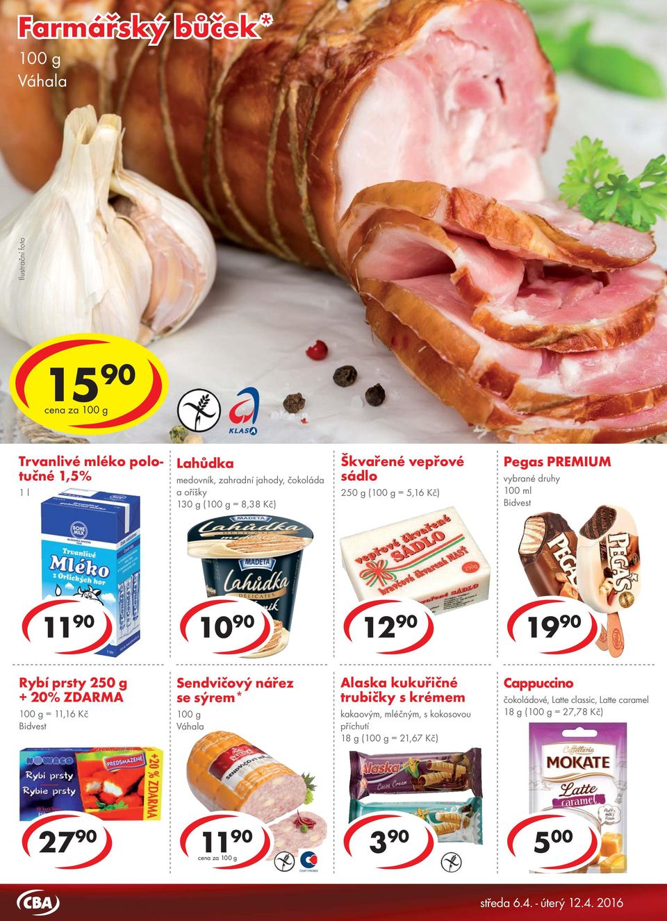 250 g + 20% ZDARMA = 11,16 Kč Sendvičový nářez se sýrem* Alaska kukuřičné trubičky s krémem kakaovým, mléčným, s kokosovou