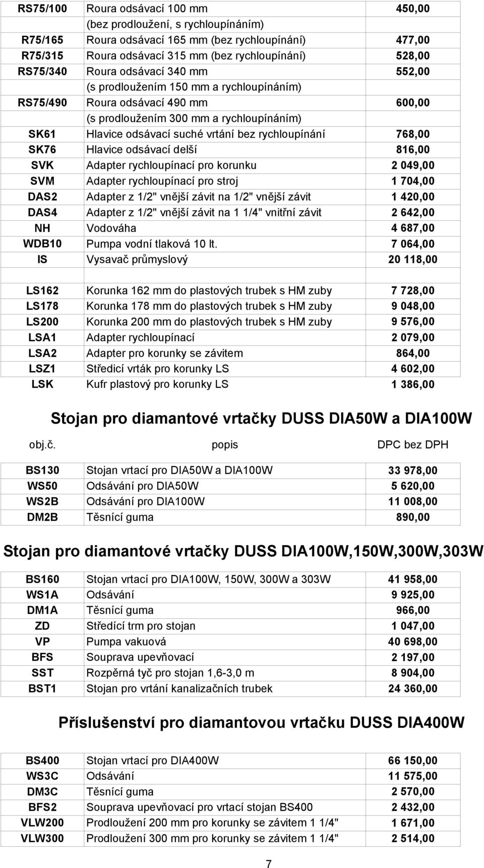 rychloupínání 768,00 SK76 Hlavice odsávací delší 816,00 SVK SVM DAS2 DAS4 NH Adapter rychloupínací pro korunku Adapter rychloupínací pro stroj Adapter z 1/2" vnější závit na 1/2" vnější závit Adapter