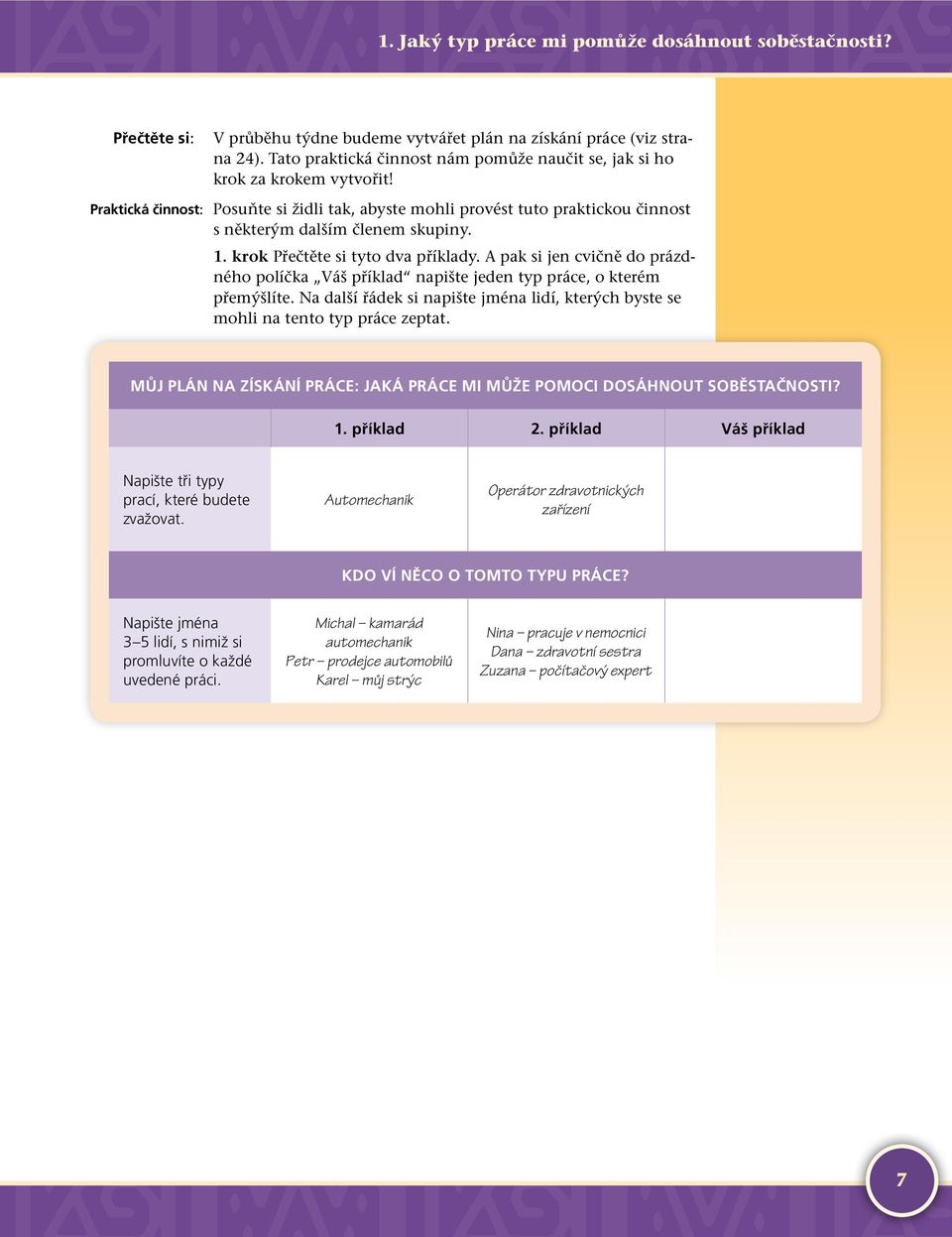 1. krok Přečtěte si tyto dva příklady. A pak si jen cvičně do prázdného políčka Váš příklad napište jeden typ práce, o kterém přemýšlíte.
