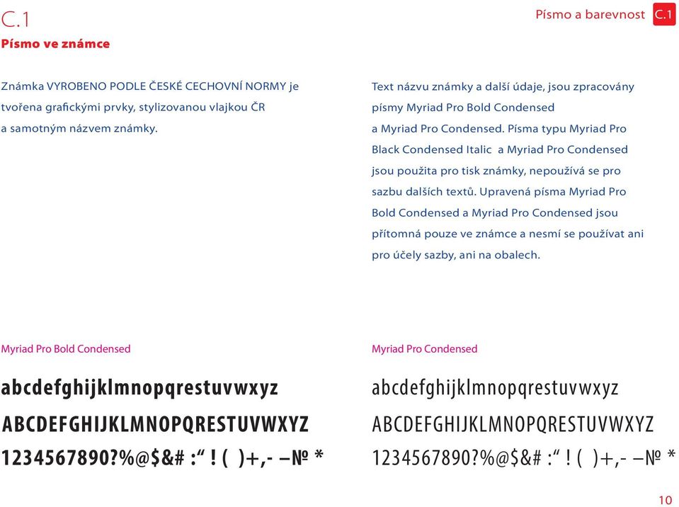 Písma typu Myriad Pro Black Condensed Italic a Myriad Pro Condensed jsou použita pro tisk známky, nepoužívá se pro sazbu dalších textů.