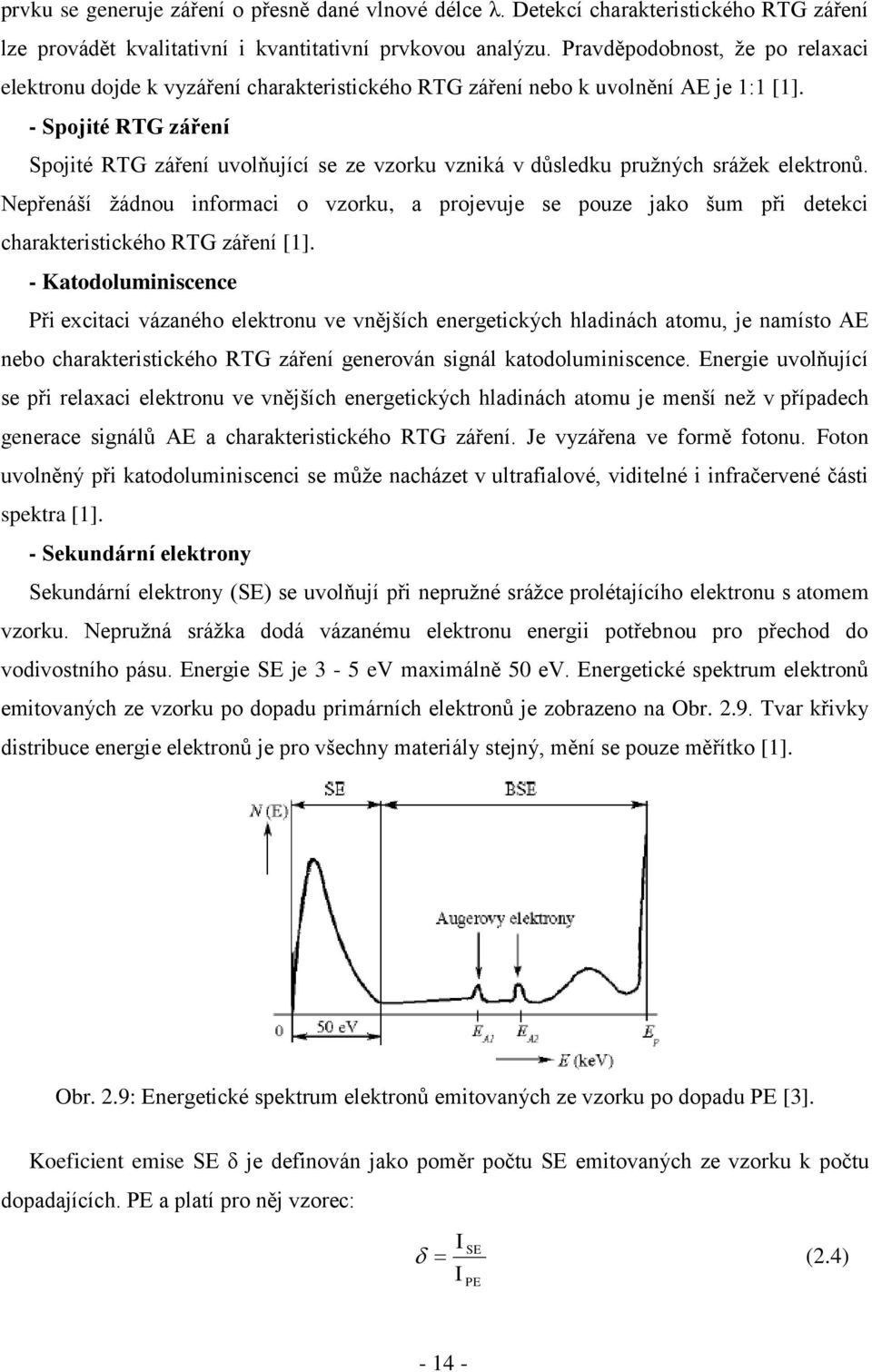 - Spojité RTG záření Spojité RTG záření uvolňující se ze vzorku vzniká v důsledku pružných srážek elektronů.