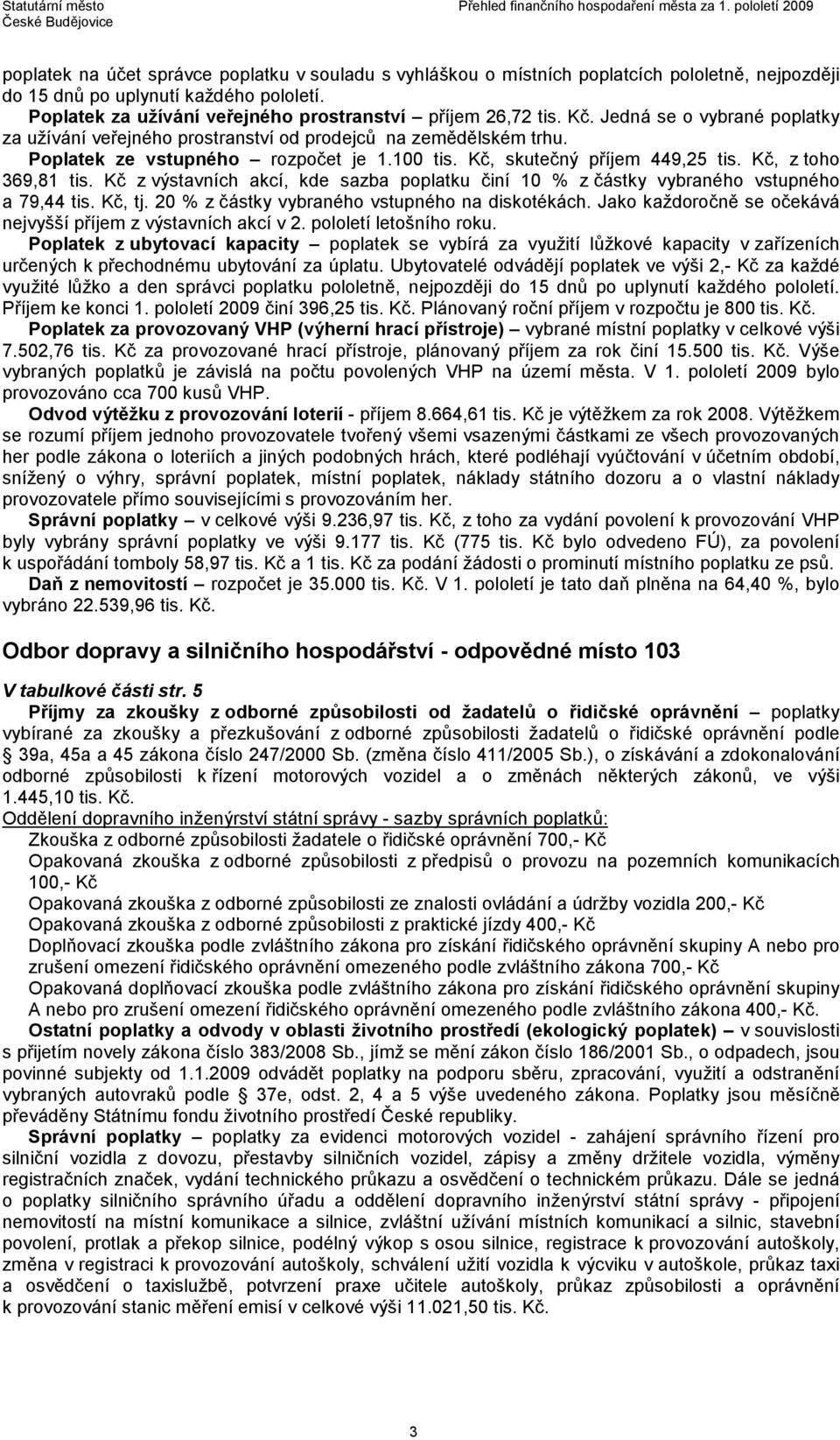 Kč z výstavních akcí, kde sazba poplatku činí 10 % z částky vybraného vstupného a 79,44 tis. Kč, tj. 20 % z částky vybraného vstupného na diskotékách.