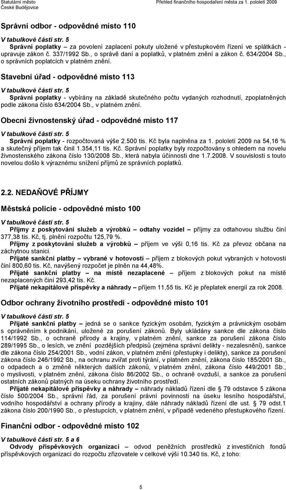 5 Správní poplatky - vybírány na základě skutečného počtu vydaných rozhodnutí, zpoplatněných podle zákona číslo 634/2004 Sb., v platném znění.