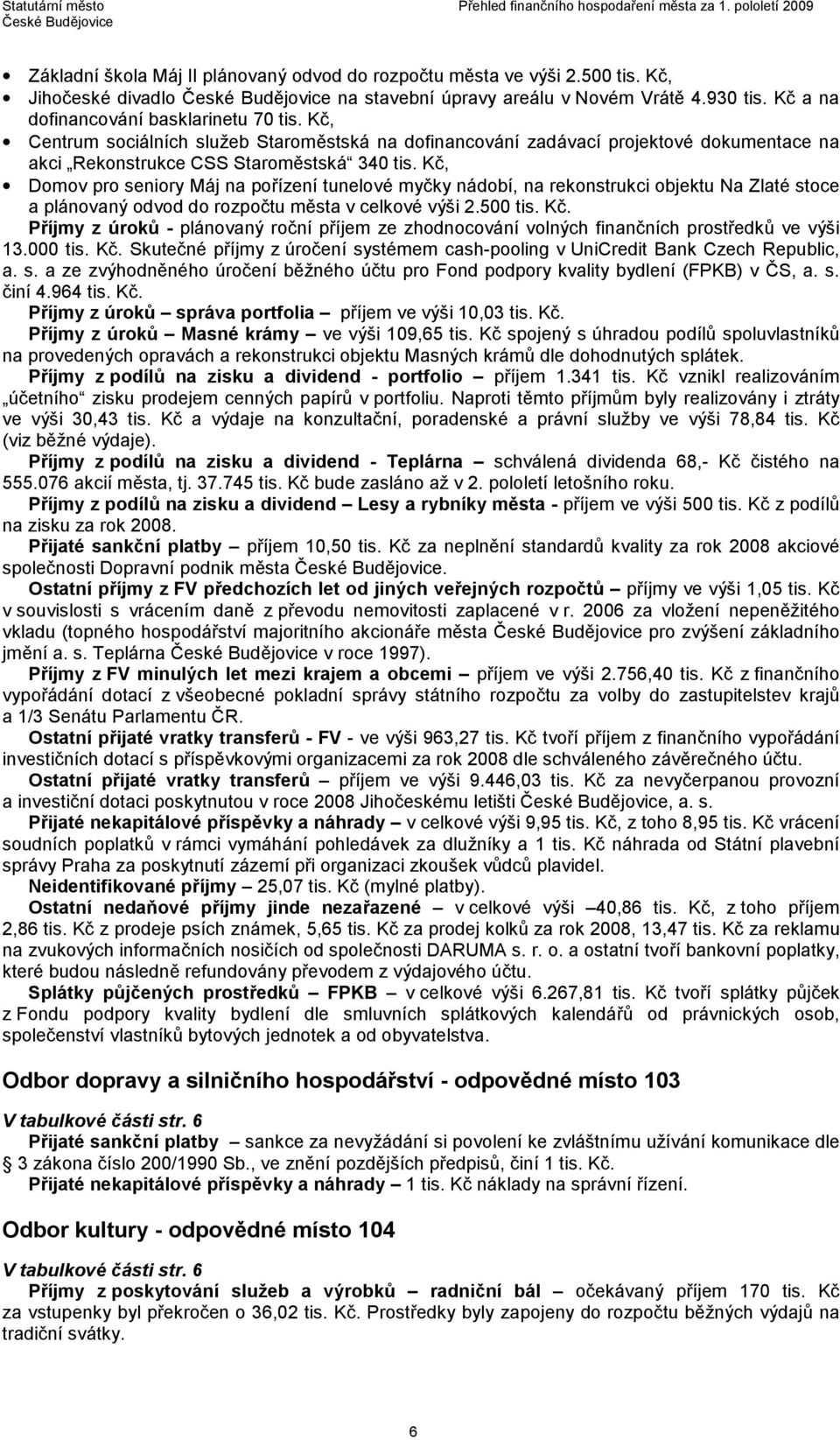 Kč, Domov pro seniory Máj na pořízení tunelové myčky nádobí, na rekonstrukci objektu Na Zlaté stoce a plánovaný odvod do rozpočtu města v celkové výši 2.500 tis. Kč.