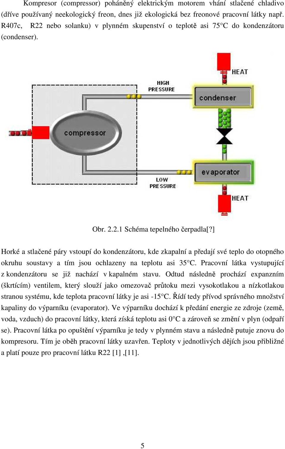 ] Horké a stlačené páry vstoupí do kondenzátoru, kde zkapalní a předají své teplo do otopného okruhu soustavy a tím jsou ochlazeny na teplotu asi 35 C.