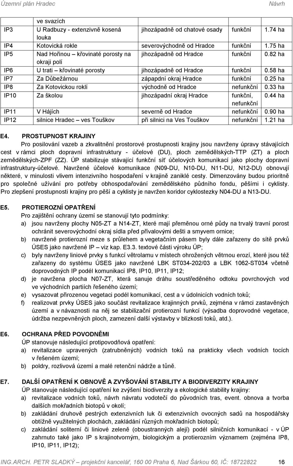 58 ha IP7 Za Důbežárnou zápapdní okraj Hradce funkční 0.25 ha IP8 Za Kotovickou roklí východně od Hradce nefunkční 0.33 ha IP10 Za školou jihozápadní okraj Hradce funkční, 0.