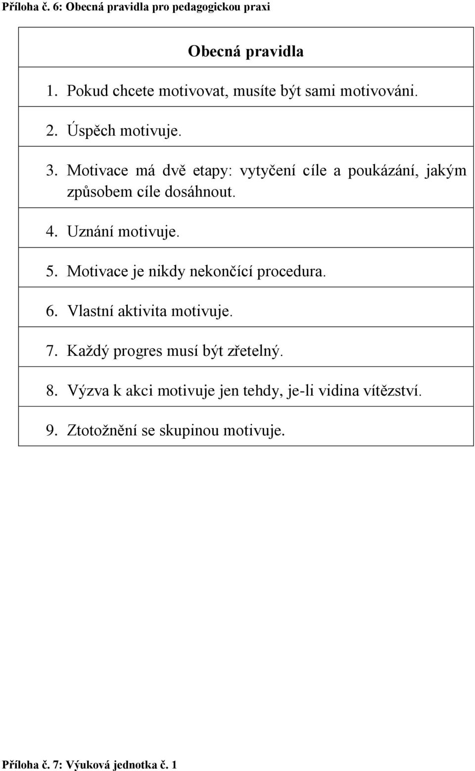 Motivace má dvě etapy: vytyčení cíle a poukázání, jakým způsobem cíle dosáhnout. 4. Uznání motivuje. 5.