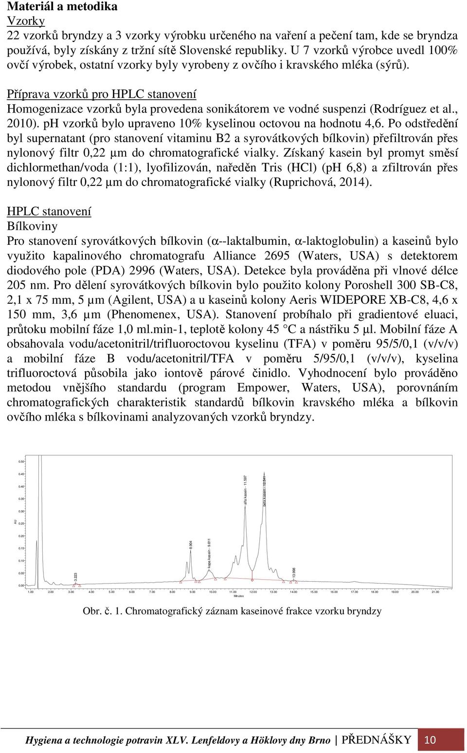 Příprava vzorků pro HPLC stanovení Homogenizace vzorků byla provedena sonikátorem ve vodné suspenzi (Rodríguez et al., 2010). ph vzorků bylo upraveno 10% kyselinou octovou na hodnotu 4,6.