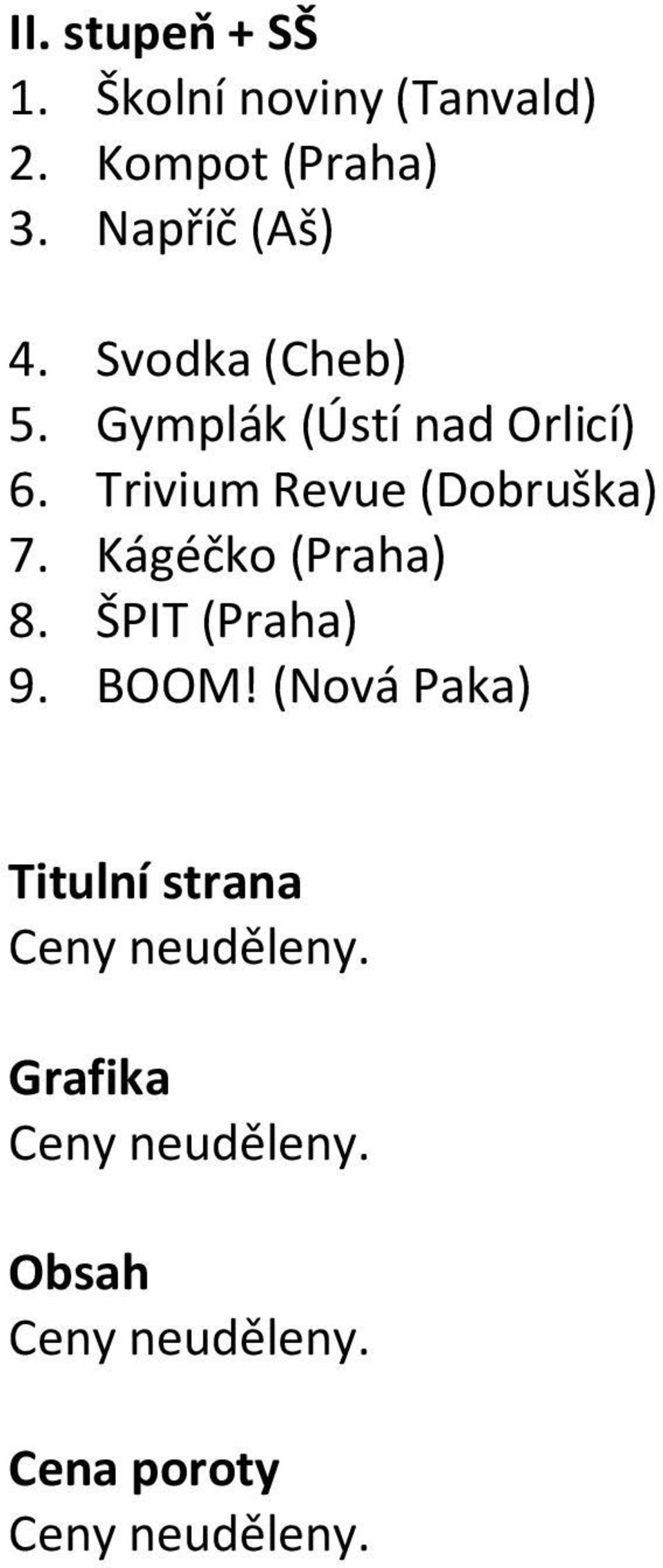 Gymplák (Ústí nad Orlicí) 6. Trivium Revue (Dobruška) 7.