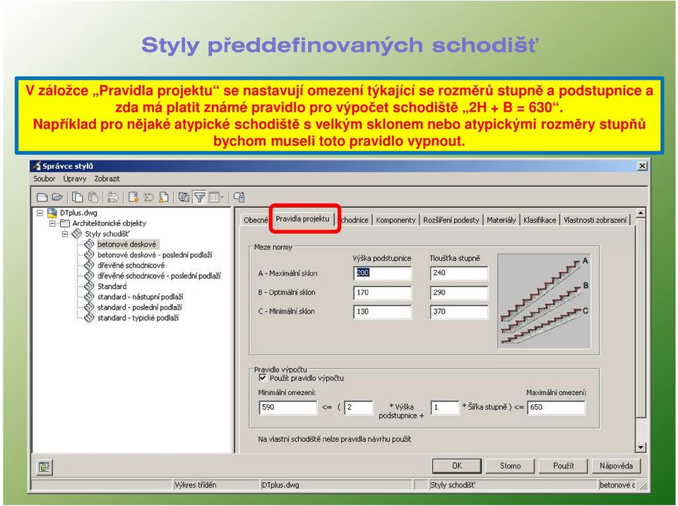 pravidlo pro výpočet schodiště 2H + B = 630.