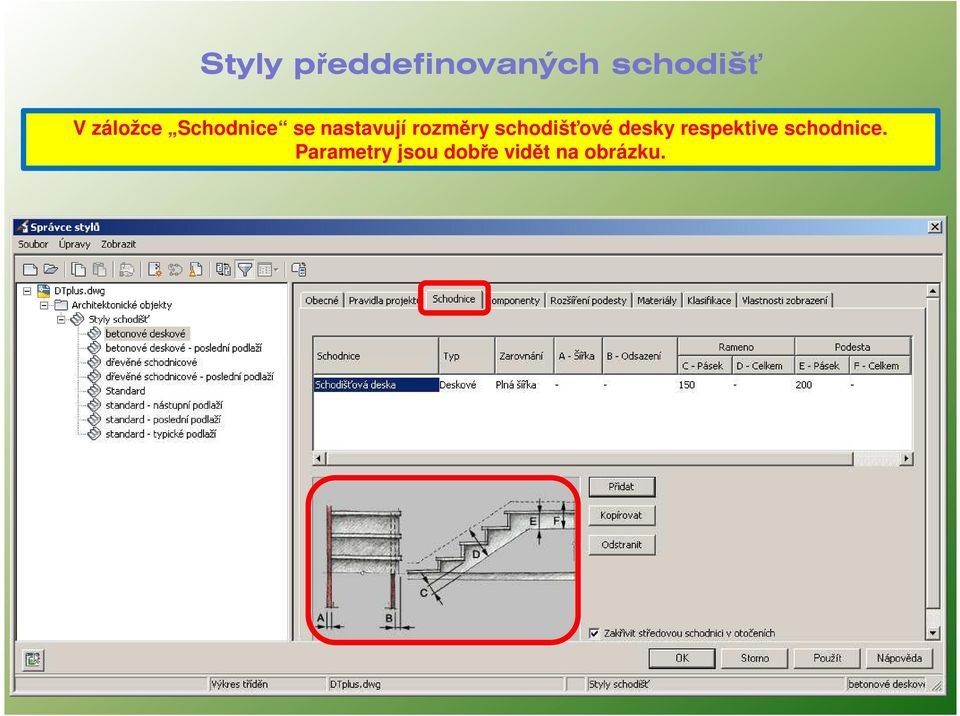 rozměry schodišťové desky respektive