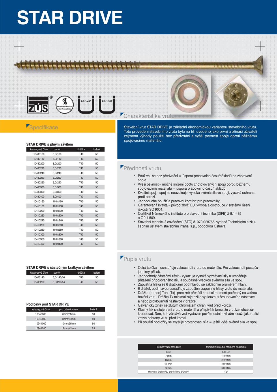 T40 50 10410260 10,0x260 T40 50 10410280 10,0x280 T40 50 10410300 10,0x300 T40 50 10410360 10,0x360 T40 50 10410400 10,0x400 T40 50 Stavební vrut STAR DRIVE je základní ekonomickou variantou