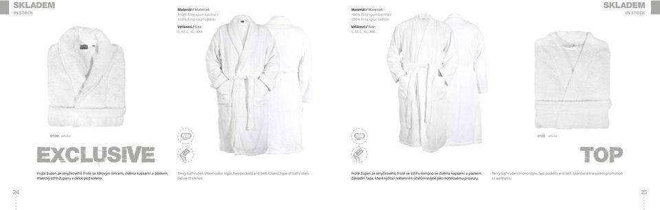 Terry bathrobes shawl collar style, two pockets and belt. Classic type of bathrobes below the knee.