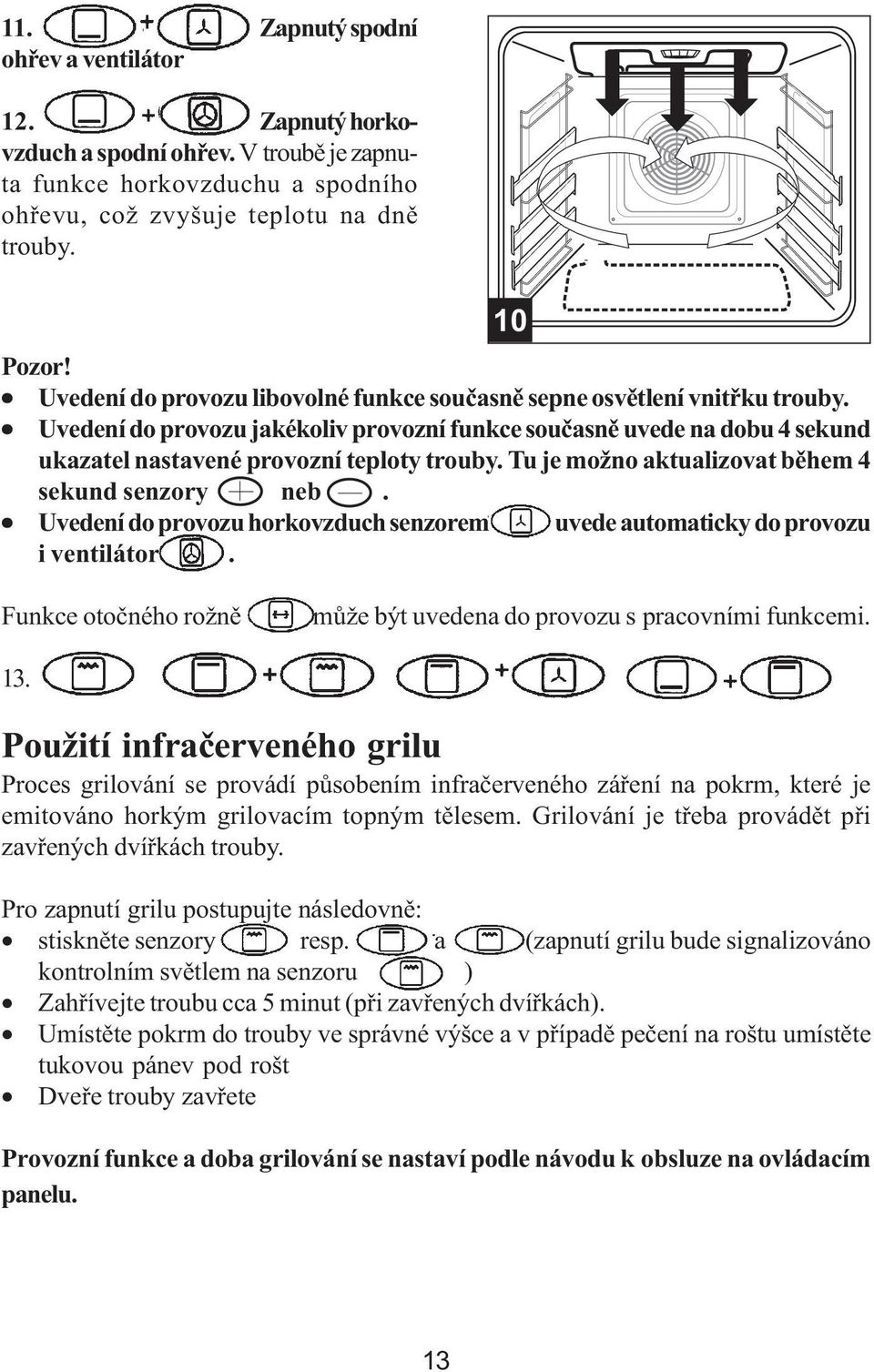 Tu je možno aktualizovat během 4 sekund senzory neb. Uvedení do provozu horkovzduch senzorem uvede automaticky do provozu i ventilátor.