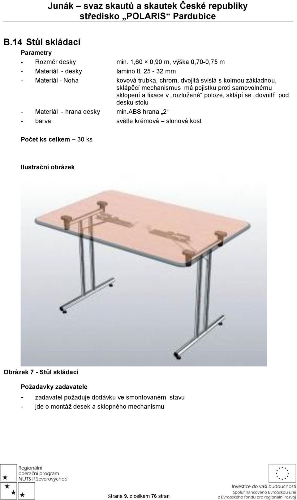 a fixace v rozložené poloze, sklápí se dovnitř pod desku stolu - Materiál - hrana desky min.