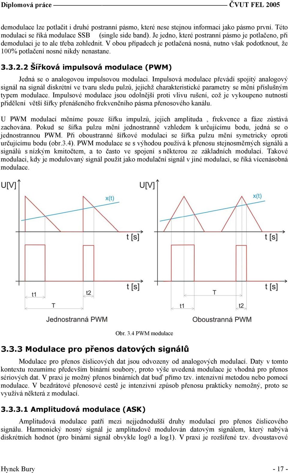 2 Šířková impulsová modulace (PWM) Jedná se o analogovou impulsovou modulaci.